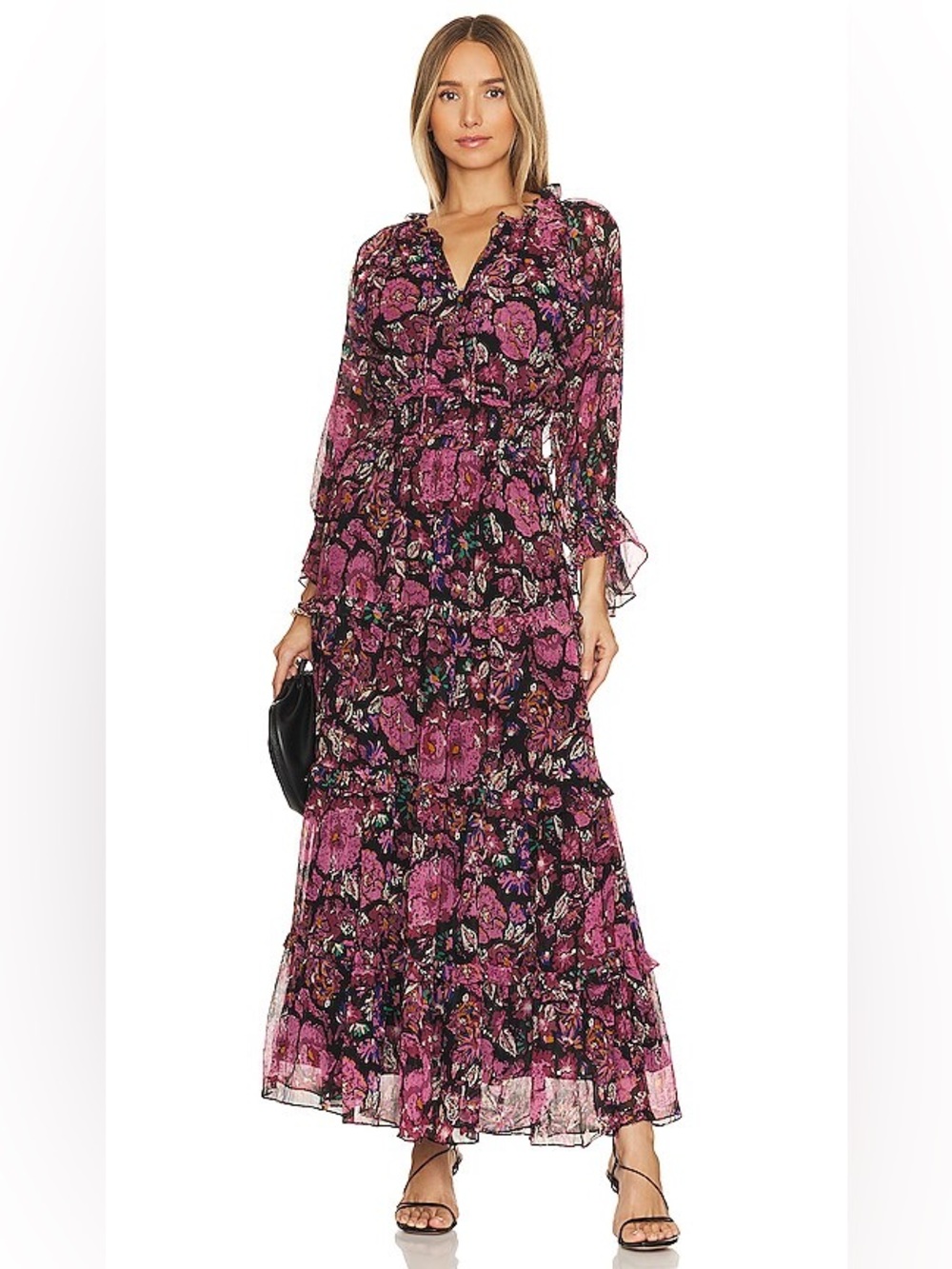 CLEOBELLA Raya Ankle Dress in Jolie Floral Print Black Pink Size S
